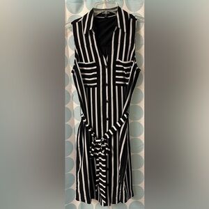 Express Button Up Striped Dress with Belt, Black/White, Size S, NWOT